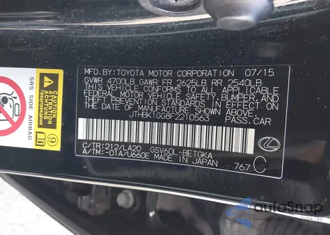 2015 Lexus Es 350 from USA, damaged, VIN JTHBK1GG8F2210563